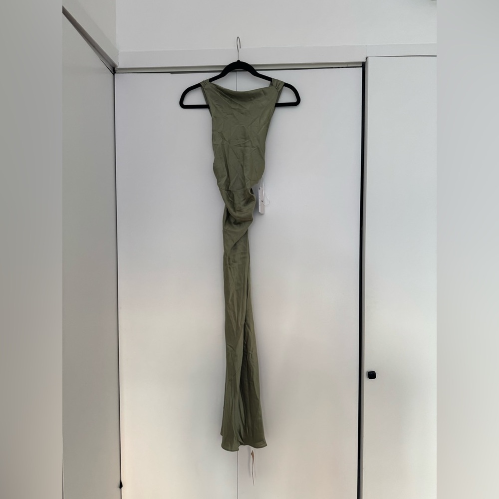 Reformation NWT Casette Silk Dress Size 12 in Artichoke - Picture 8 of 14